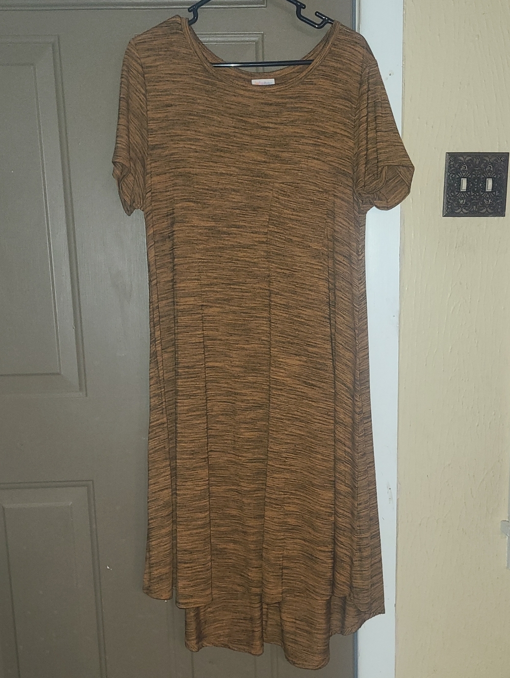 LuLaRoe Midi Swing Dress in Heathered Rust Brown/Orange & Black Heather